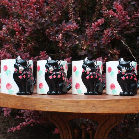 (4)Vtg Wang's International 3D Black Cat Cherries Super rare Handled mugs - Picture 7 of 13